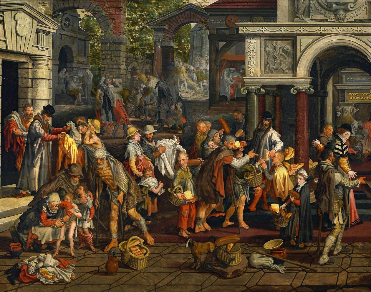 Křesťanské skutky milosrdenství (Matouš 25,35-36) od Pieter Aertsen