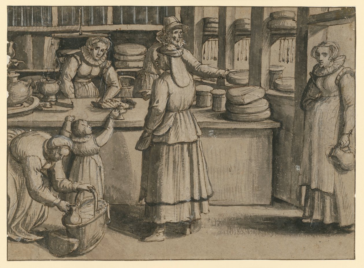 Interiér obchodu s mlékem a sýry od Pieter Aertsen