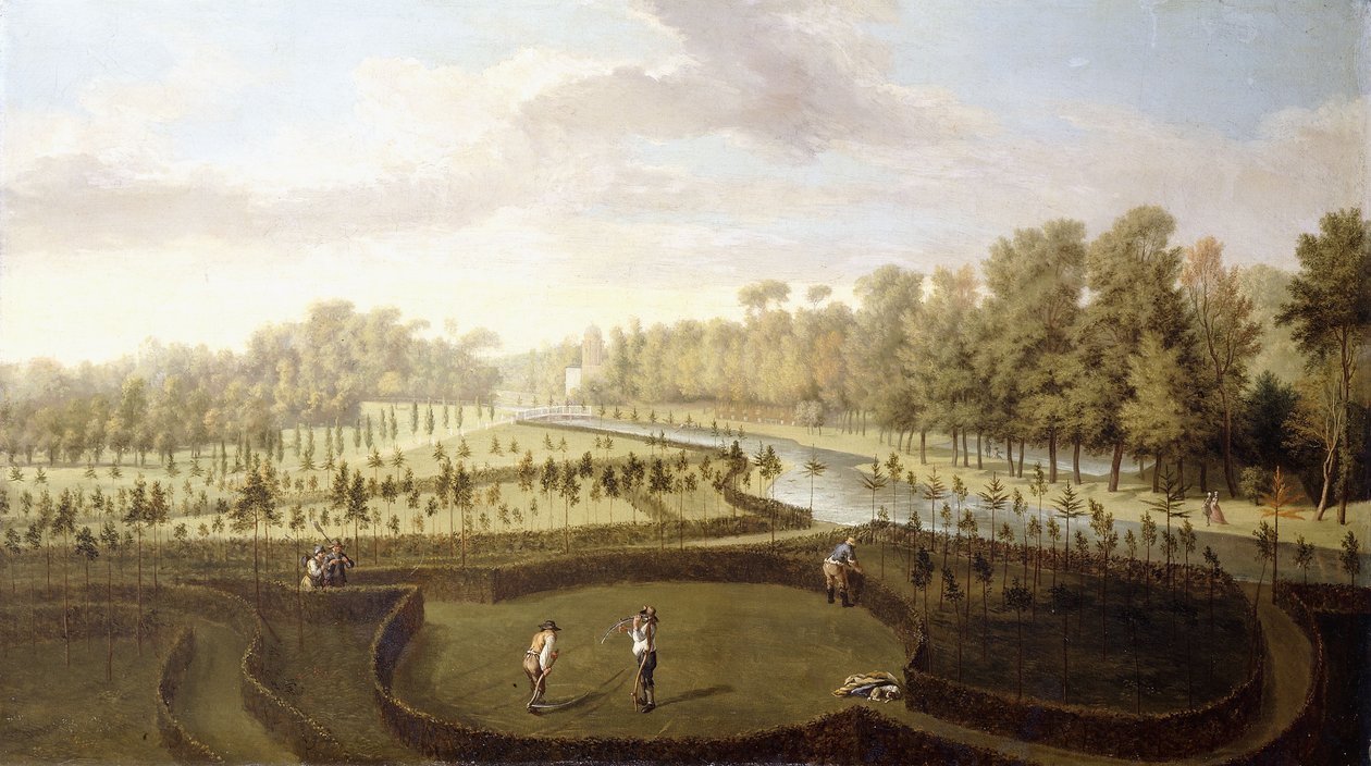 Pohled na Chiswick Gardens, Richmond, přes New Gardens směrem k Bagnio, c.1729-31 od Pieter Andreas Rysbrack