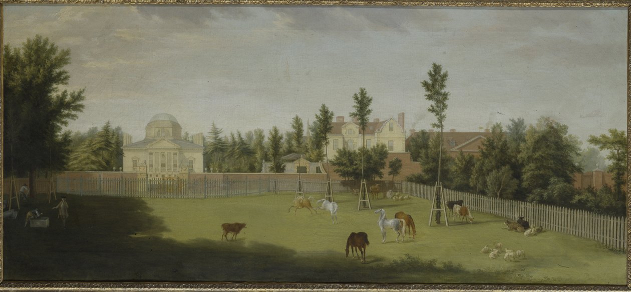 Pohled na novou vilu, starý dům a stáje z celé Burlington Lane, Chiswick Villa (olej na plátně) od Pieter Andreas Rysbrack