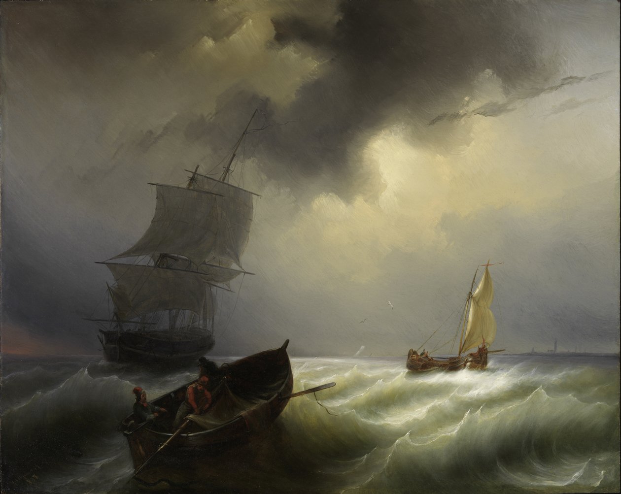 Lodě na moři v tuhém větru, 1838 od Pieter Arnout Djixhoorn