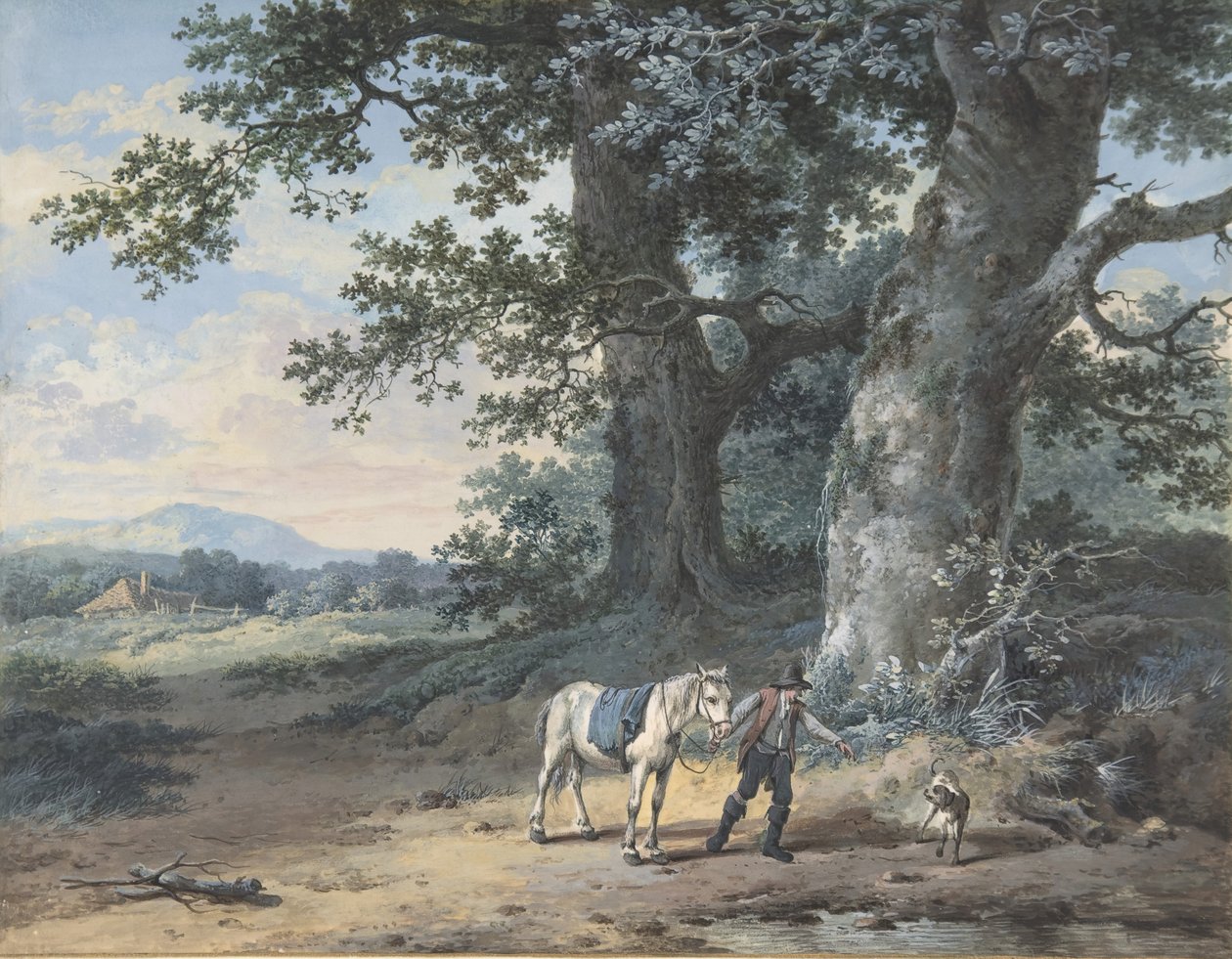 Sedlák vedoucí svého koně na okraji lesa, konec 18.-polovina 19. století. od Pieter Barbiers