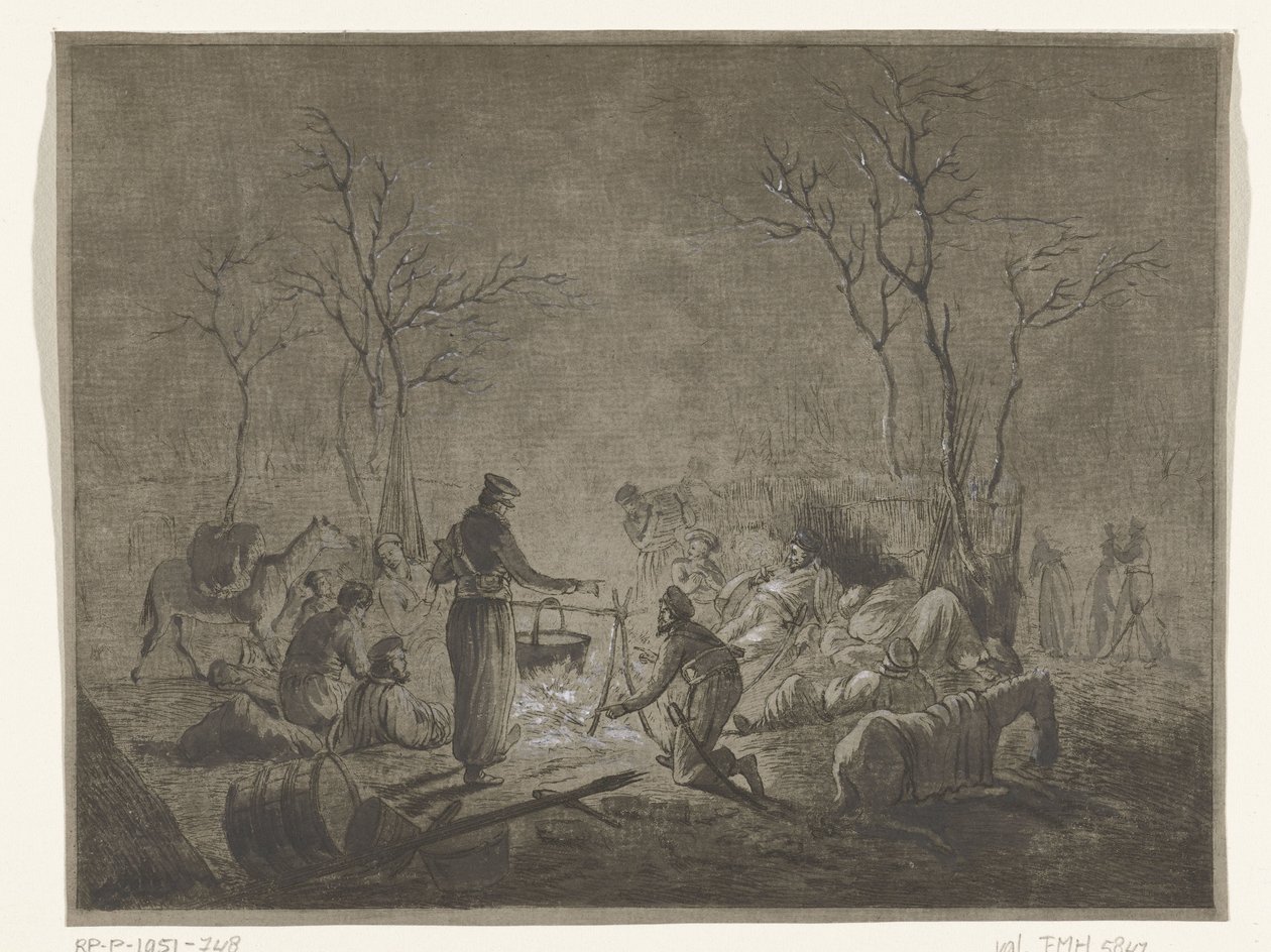 Bivak kozáků ohněm během francouzské okupace v roce 1813 v Amsterdamu od Pieter Bartholomeusz. Barbiers