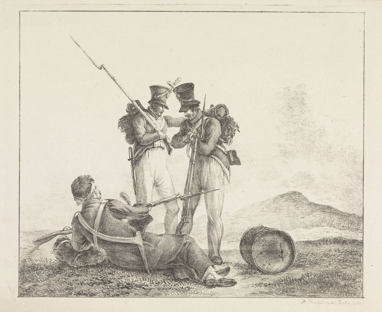 Tři vojáci na bojišti od Pieter Bartholomeusz. Barbiers