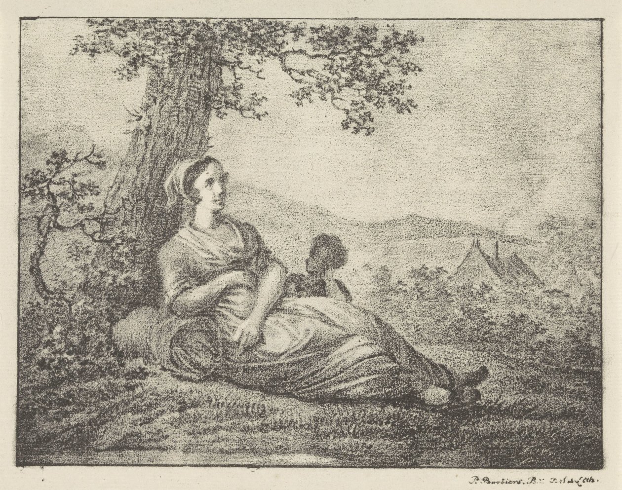 Odpočívající žena u stromu od Pieter Bartholomeusz. Barbiers