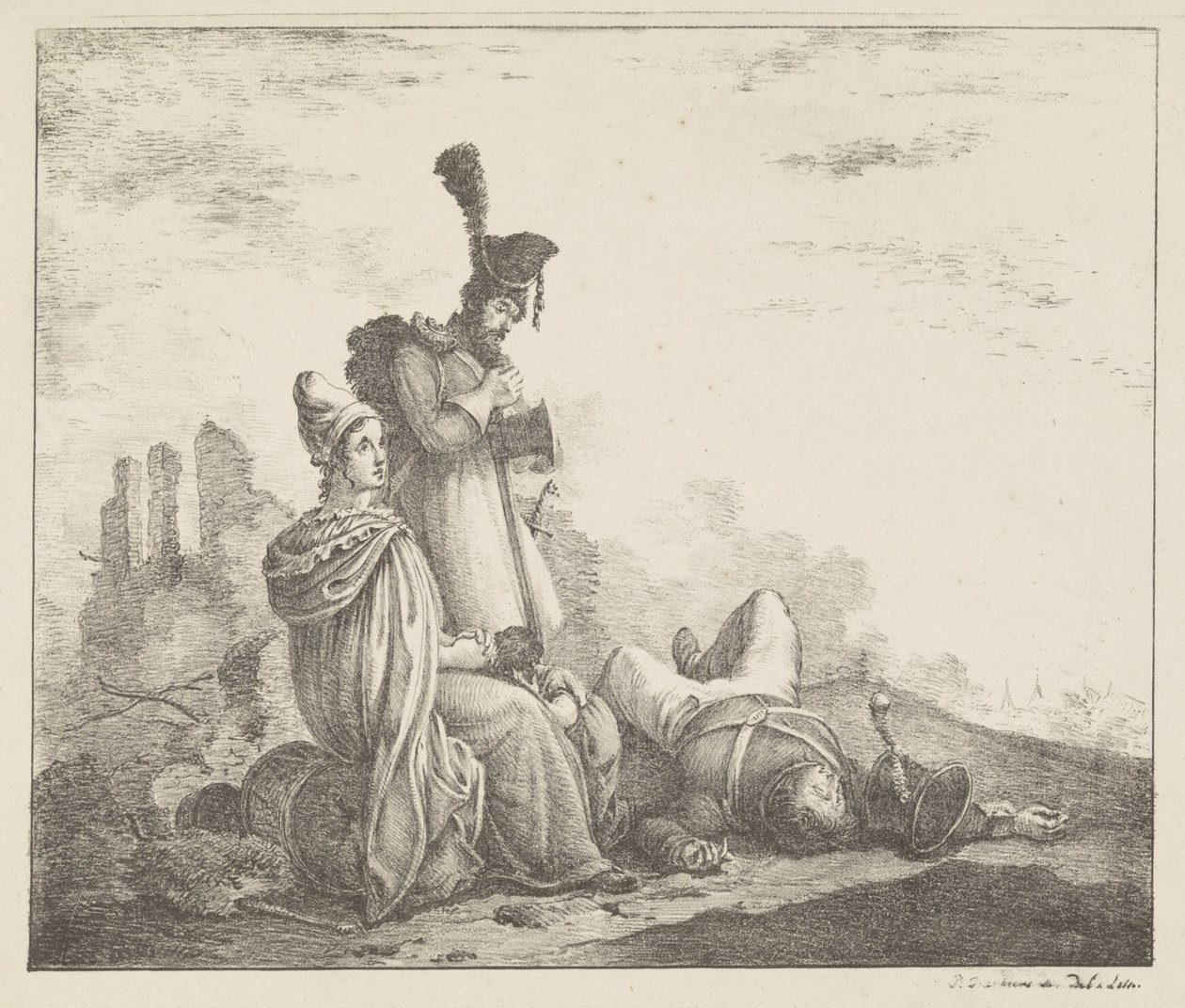 Truchlící společnost s mrtvým vojákem od Pieter Bartholomeusz. Barbiers
