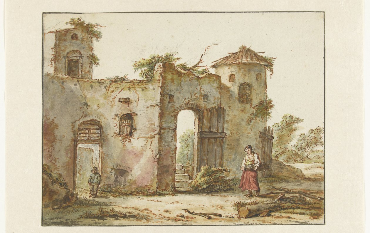 Opuštěná budova se sběračem dřeva vpravo od Pieter Bartholomeusz. Barbiers