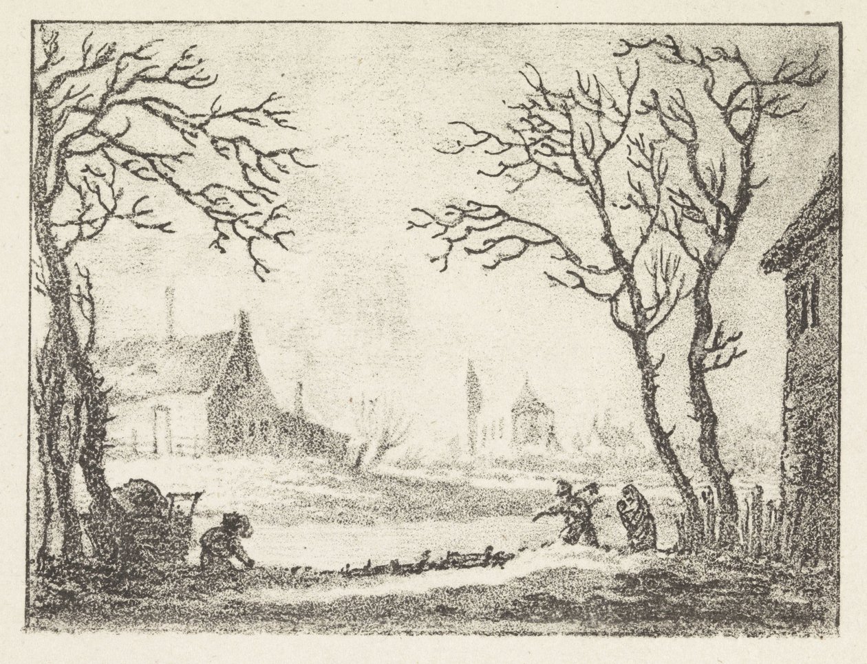 Zimní krajina s domy a postavami od Pieter Bartholomeusz. Barbiers