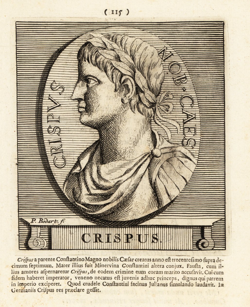 Flavius Julius Crispus, syn římského císaře Konstantina Gre, 1724 (rytina) od Pieter Bodart