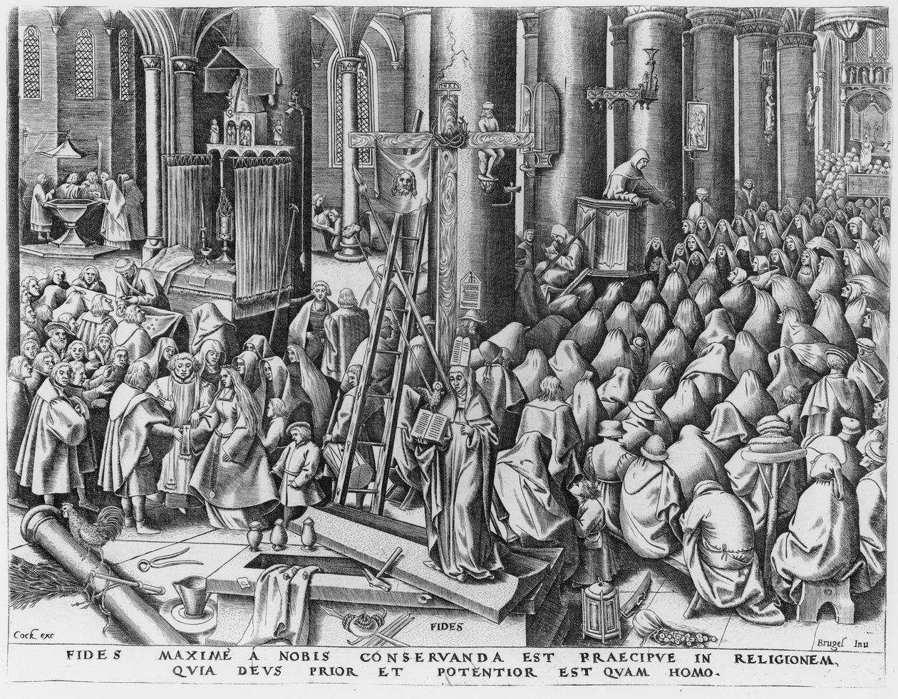 Víra, rytina Hieronyma Kohouta (asi 1510-70) od Pieter Bruegel the Elder