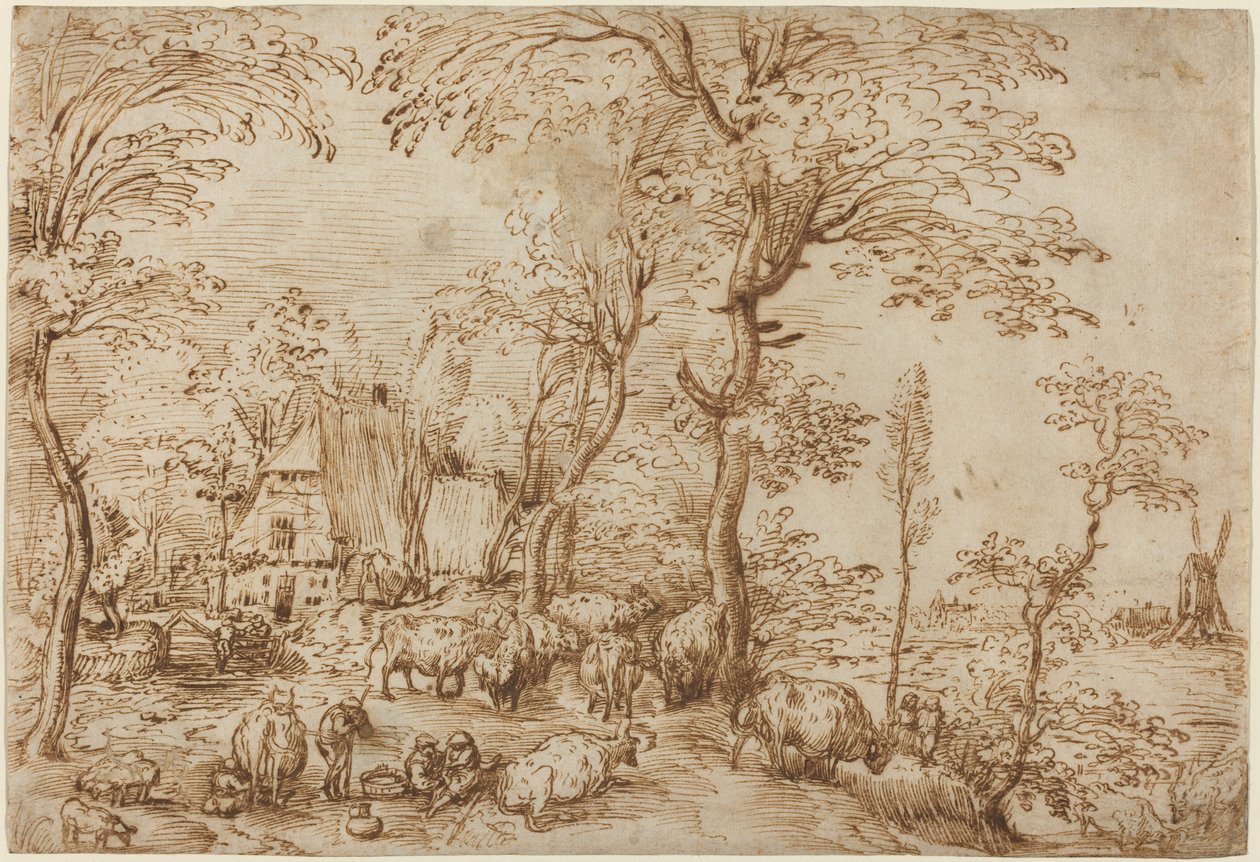 Rolníci a dobytek poblíž statku od Pieter Bruegel the Elder