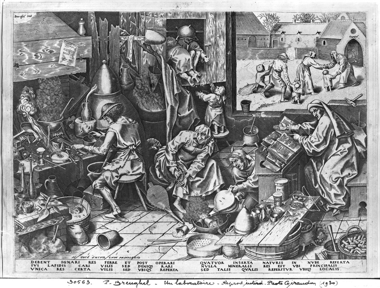 Alchymista při práci, vyrytý Hieronymem Cockem (asi 1510-70) od Pieter Bruegel the Elder