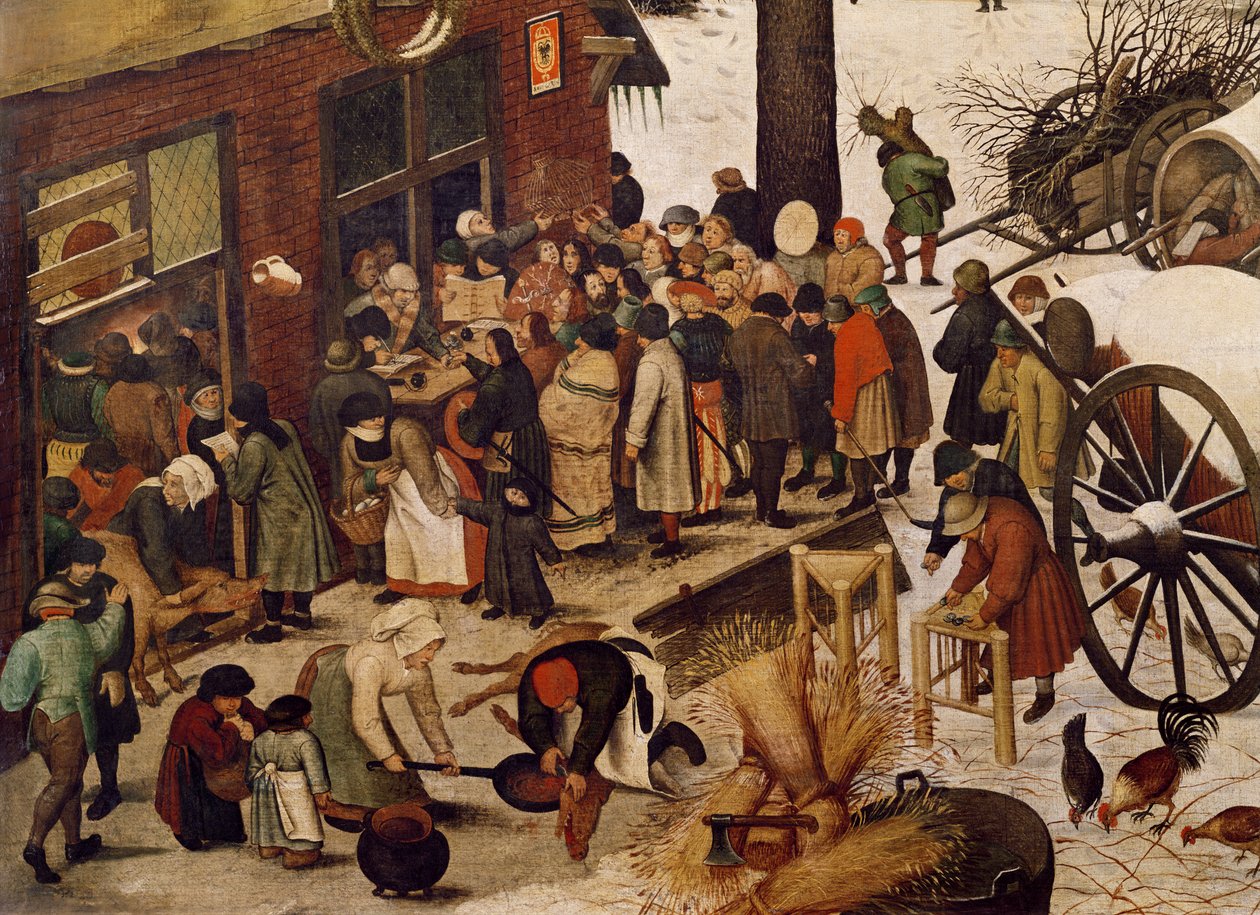 Sčítání lidu v Betlémě, detail sčítacího úřadu od Pieter Bruegel the Elder
