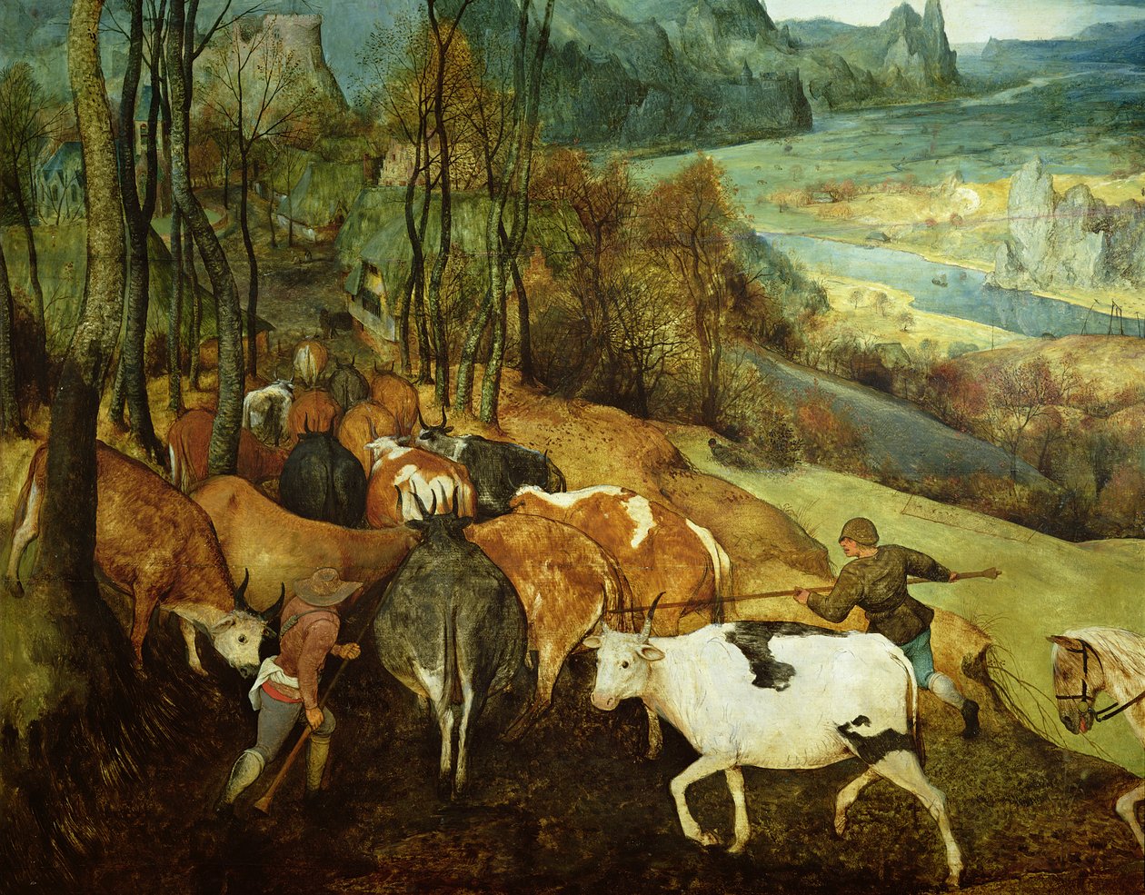 The Return of the Herd Autumn 1565 olej na detailu panelu 186444 a 556 od Pieter Bruegel the Elder