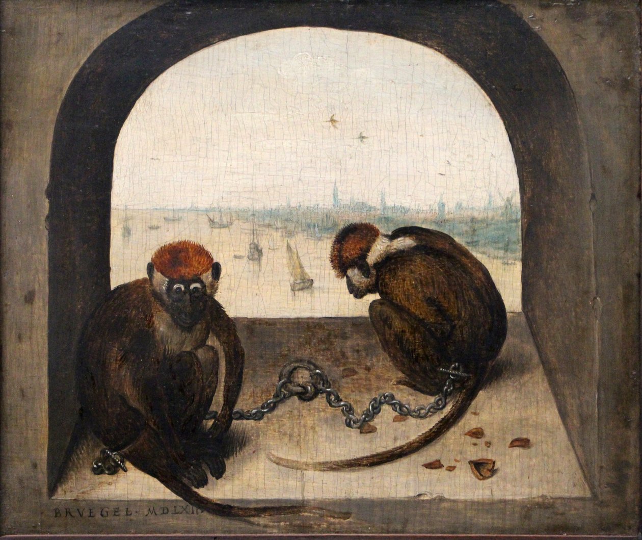 Německy: Zwei angekettete Affen Dvě opice na řetězech od Pieter Brueghel the Elder