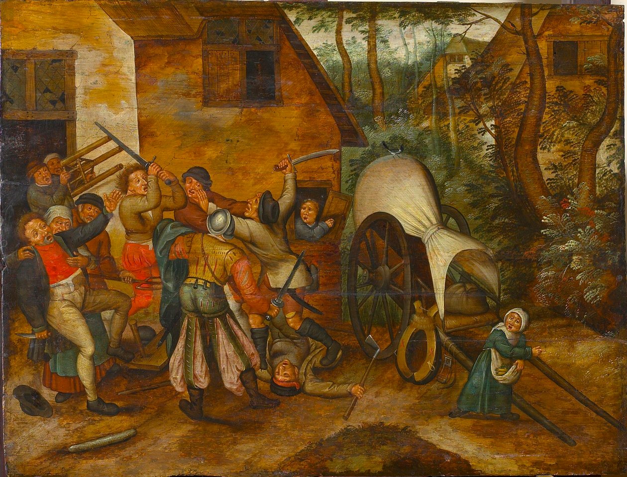 Rvačení rolníci a vojáci, konec 16. století. od Pieter Brueghel the Younger