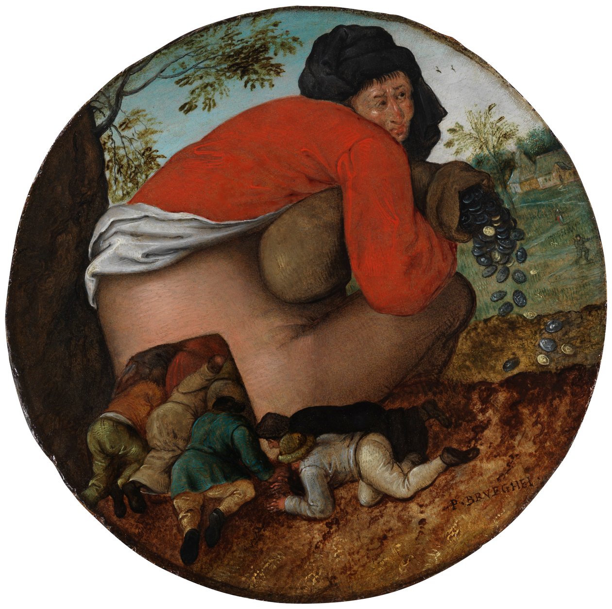 Muž s pytlem peněz a lichotníci od Pieter Brueghel the Younger