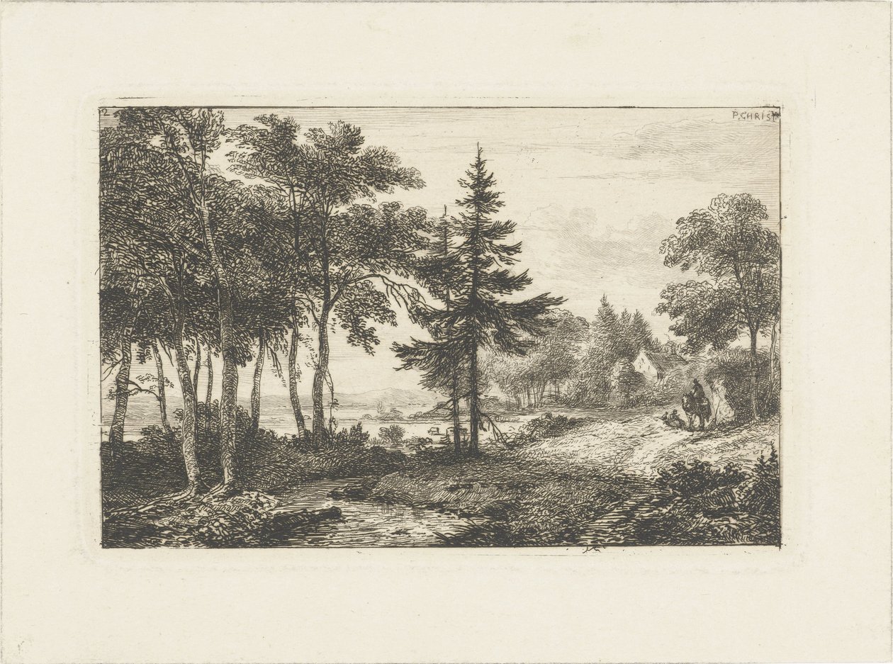 Krajina s borovicí a jezdcem Vodní krajiny (název série) od Pieter Casper Christ