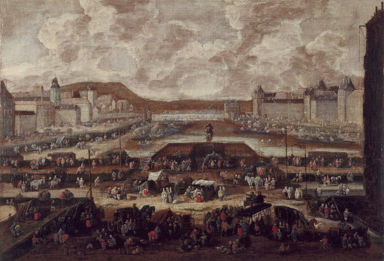 Pont-Neuf, Seina a Louvre, asi 1670, asi 1670 (olej na plátně) od Pieter Casteels