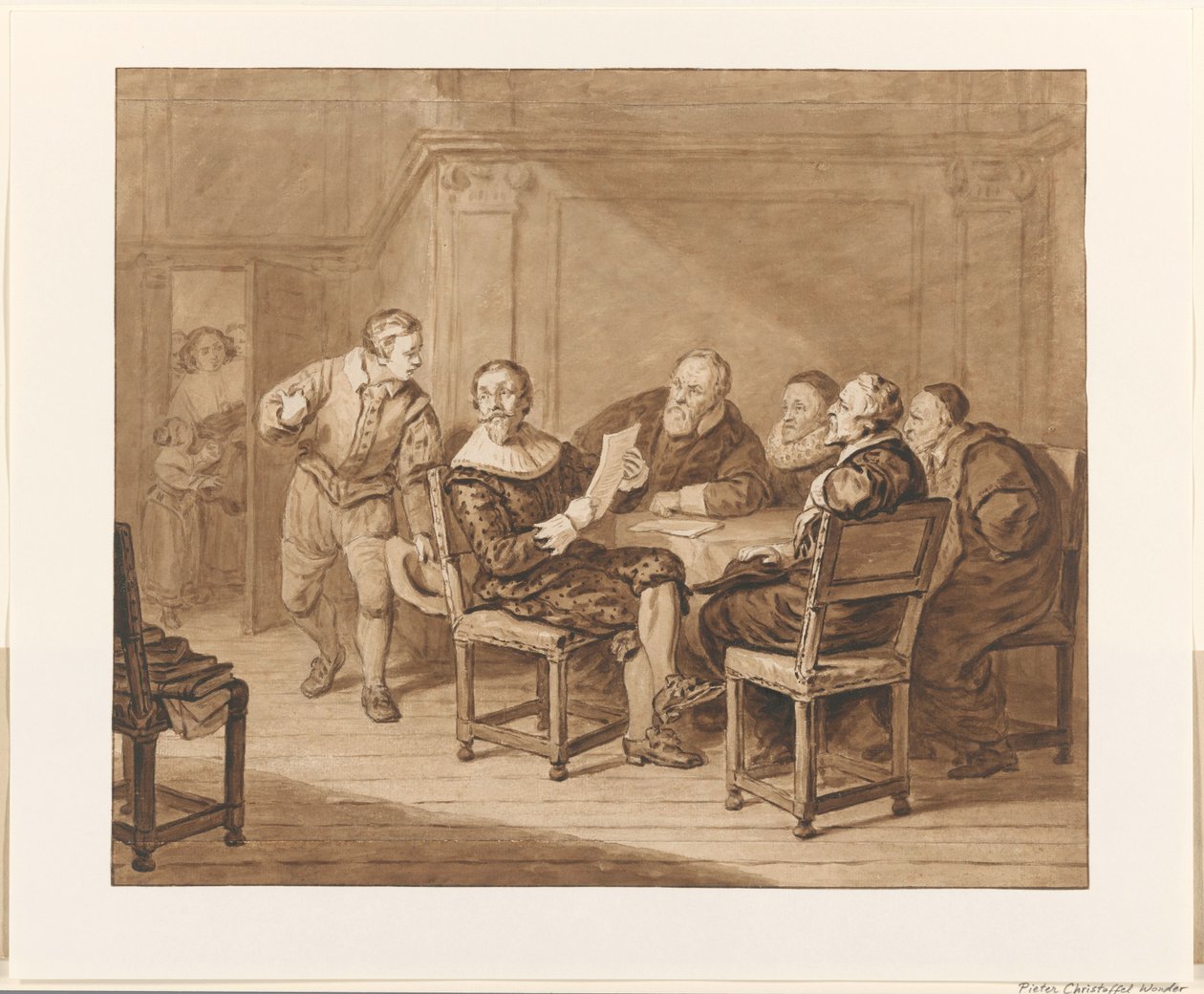 Hugo de Groot dostává zprávu, že dorazila jeho žena od Pieter Christoffel Wonder (signed by artist)