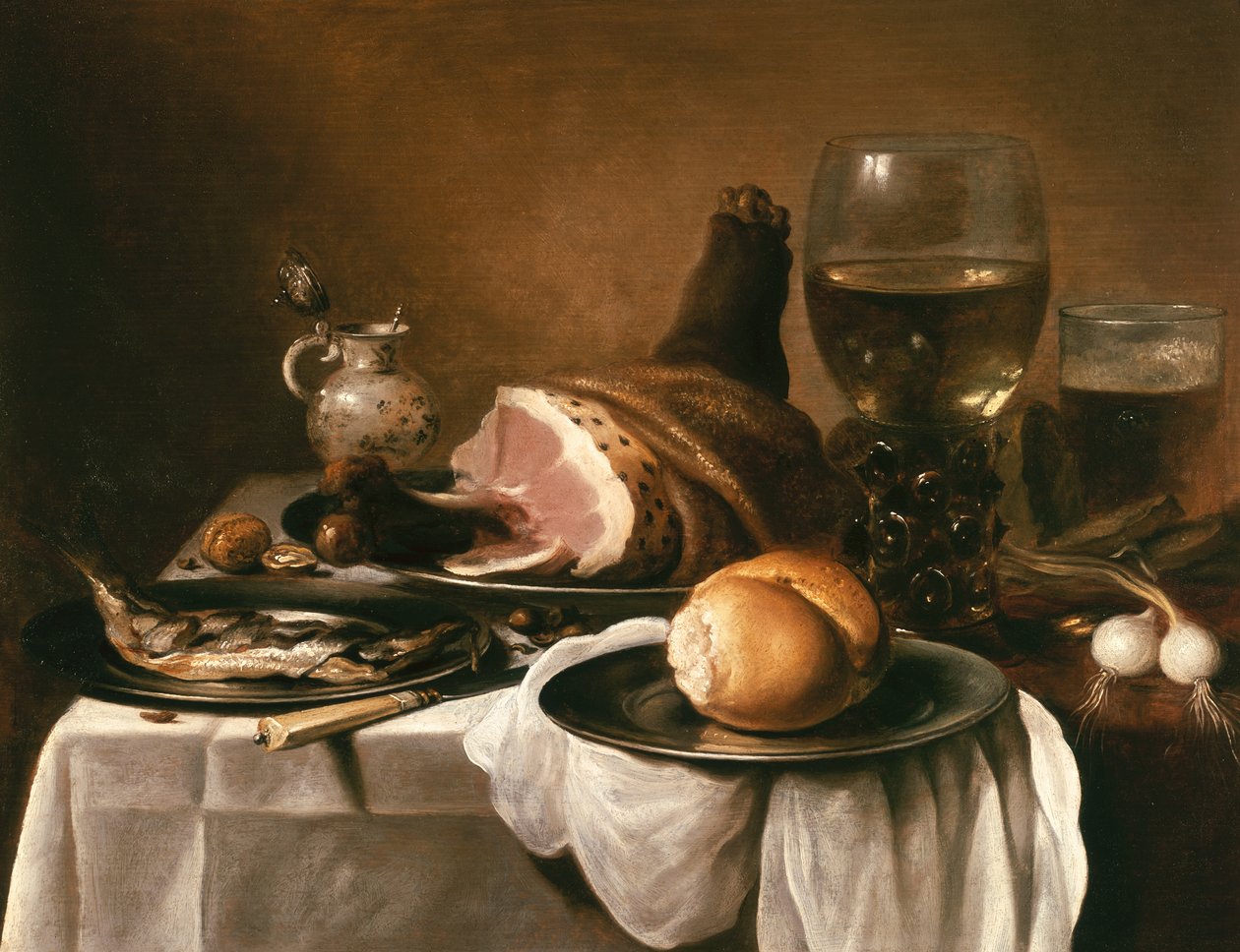 Zátiší s Hamem od Pieter Claesz