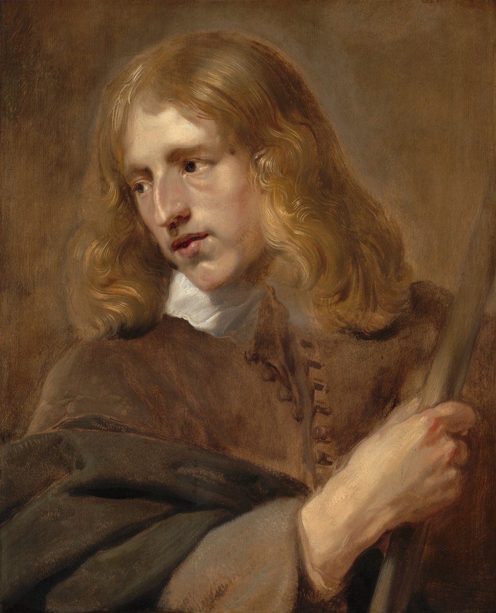 Mladý muž drží hůl od Pieter Claesz Soutman