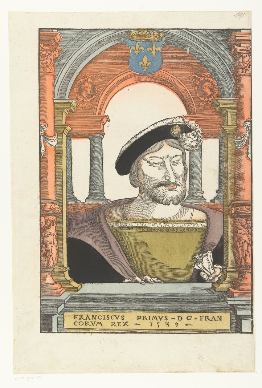 Portrét Františka I. Francouzského Francis primus - d g . francorum rex (titul na objektu) od Pieter Coecke van Aelst (I) (circle of)