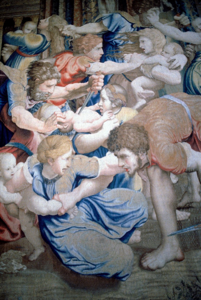 Detail tapiserie s motivem Masakru neviňátek, cca 1520-31 (vlna a hedvábí) od Pieter Coecke van Aelst