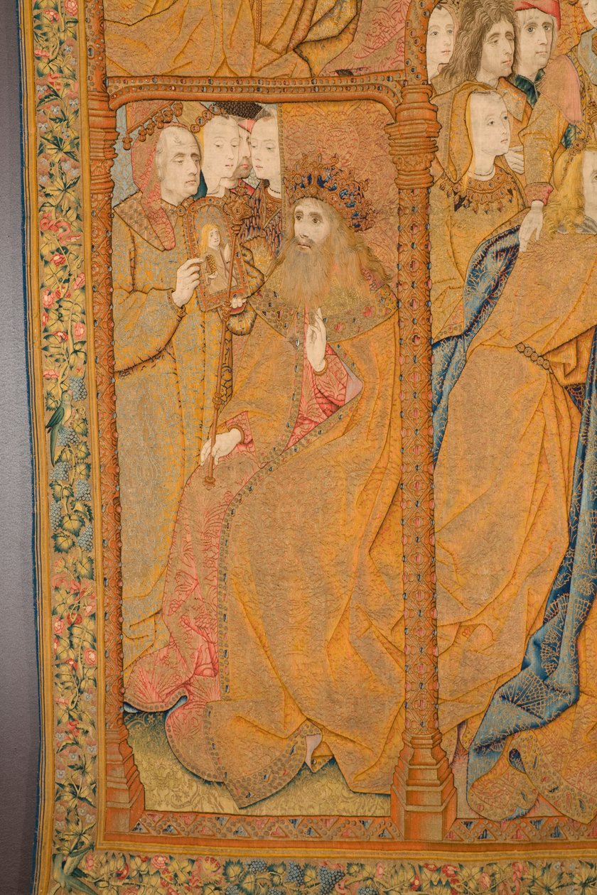 Vlámský gobelín. Zvěstování. Detail, cca 1502-04 (zlato, stříbro, hedvábí a vlna) od Pieter Coecke van Aelst