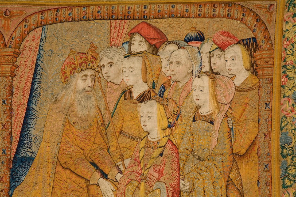 Vlámský gobelín. Zvěstování. Detail, cca 1502-04 (zlato, stříbro, hedvábí a vlna) od Pieter Coecke van Aelst