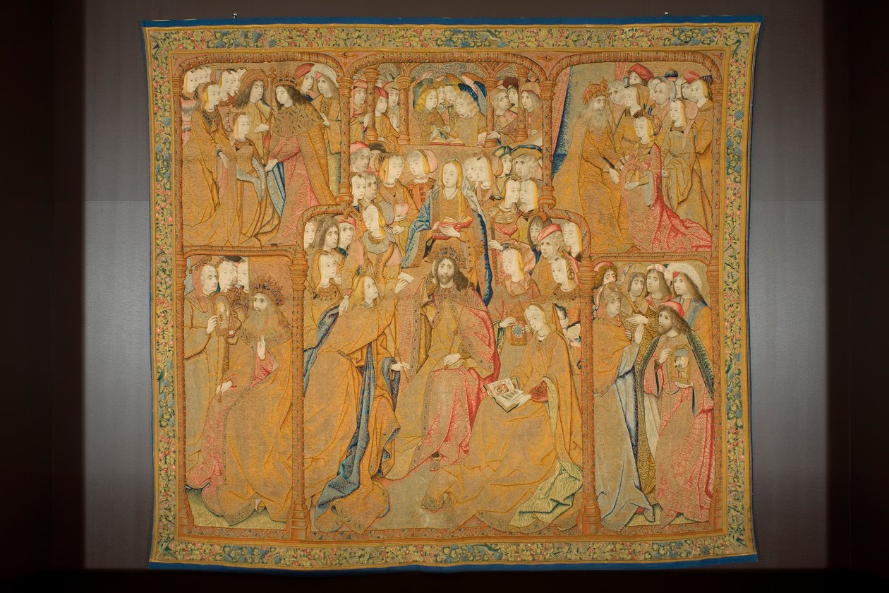 Vlámský gobelín. Zvěstování, kolem 1502-04 (zlato, stříbro, hedvábí a vlna) od Pieter Coecke van Aelst