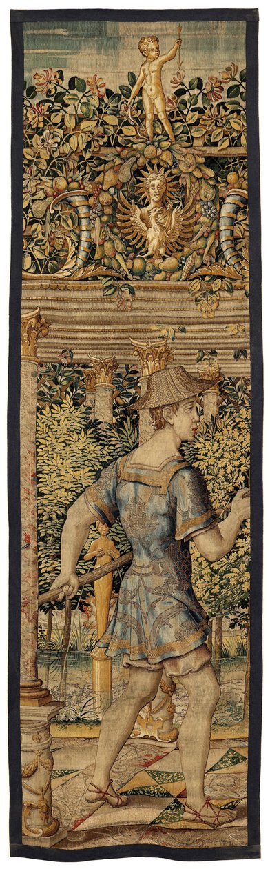 Vertumnus a Pomona: Vertumnus proměněný v rybáře, kolem roku 1550 (zlato, vlna a hedvábí) od Pieter Coecke van Aelst