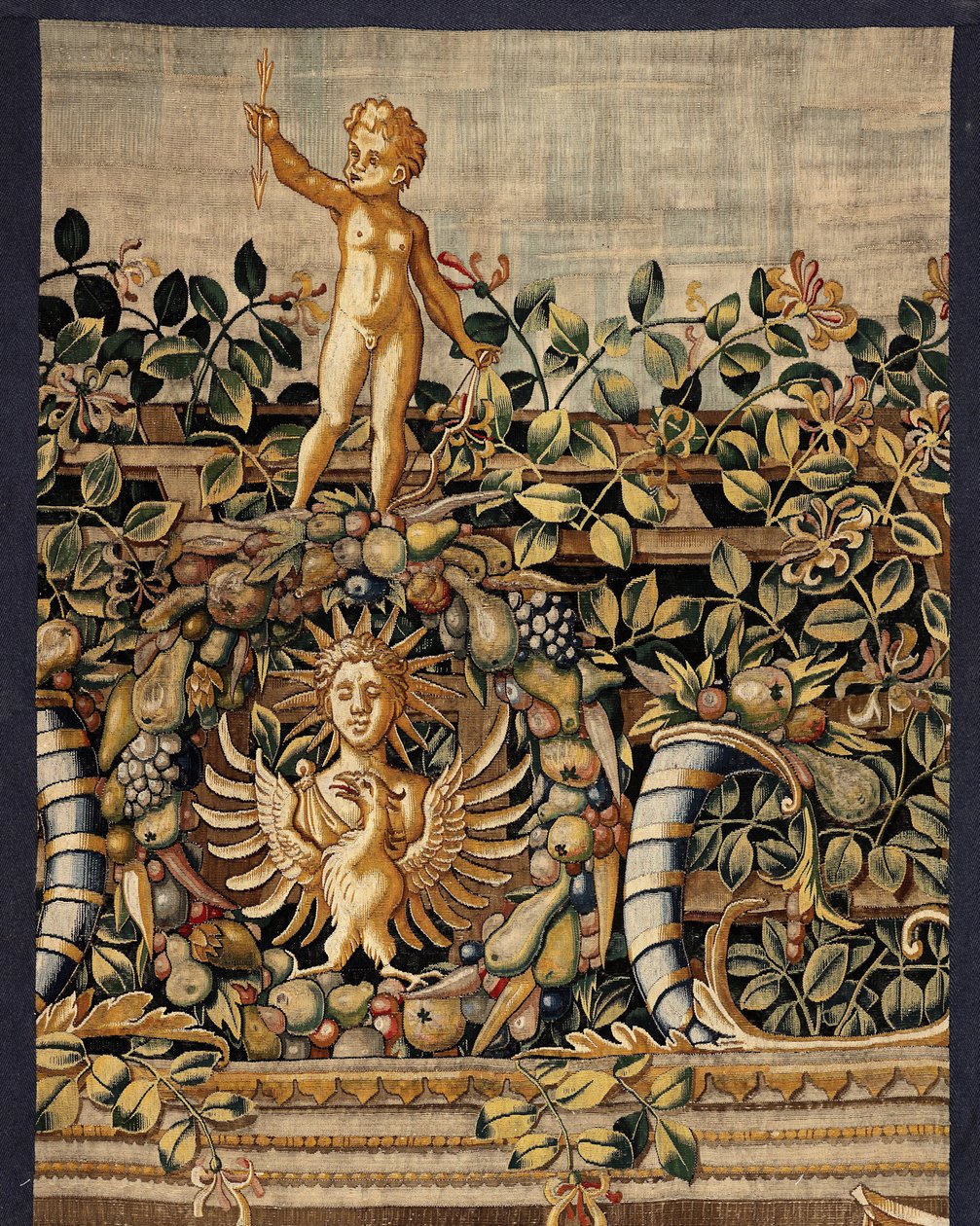 Vertumnus a Pomona: Vertumnus proměněný v rybáře, kolem roku 1550 (zlato, vlna a hedvábí) od Pieter Coecke van Aelst