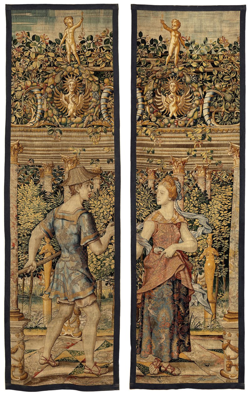 Vertumnus a Pomona: Vertumnus proměněný v rybáře, kolem roku 1550 (zlato, vlna a hedvábí) od Pieter Coecke van Aelst