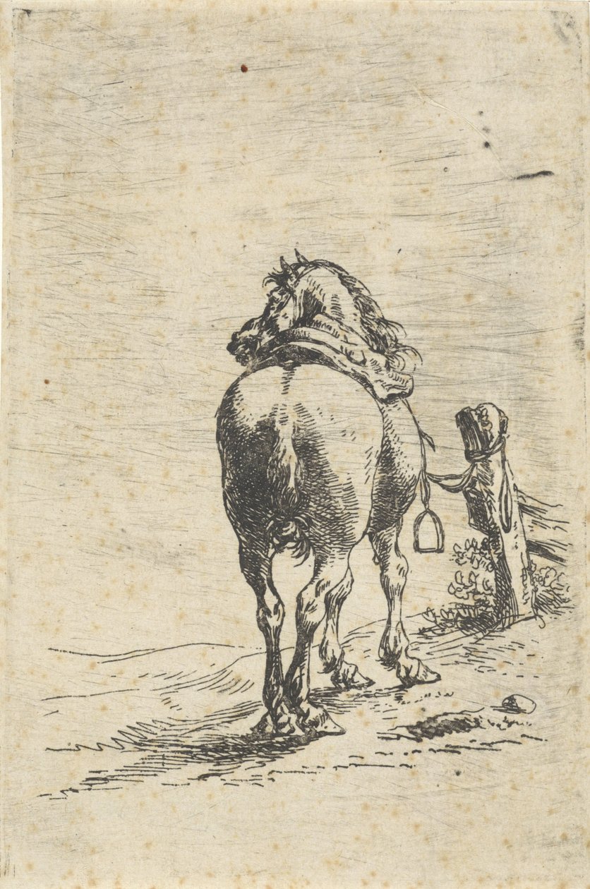 Osedlaný kůň na tyči od Pieter Cornelisz. Verbeeck