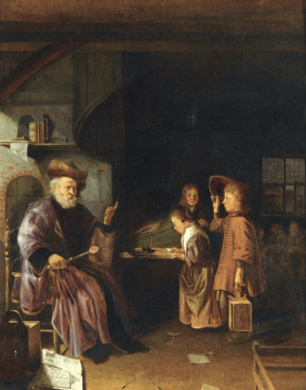 Učitel vyučující své žáky ve třídě, polovina 17. století od Pieter Cornelisz. van Egmondt