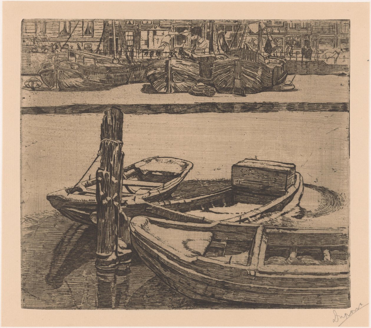 Lodě v Damrak v Amsterdamu od Pieter Dupont (signed by artist)