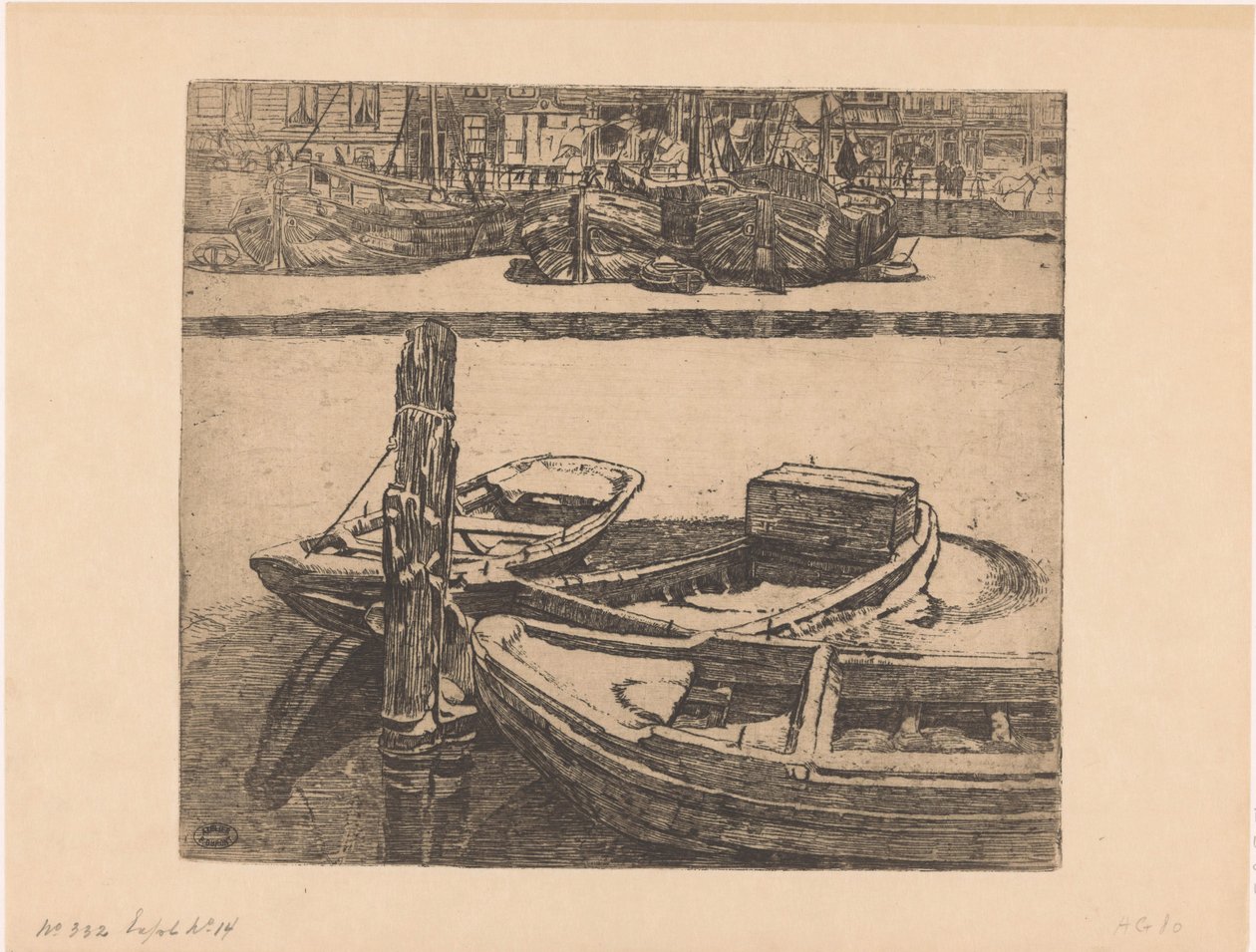 Lodě v Damrak v Amsterdamu od Pieter Dupont (signed by artist)