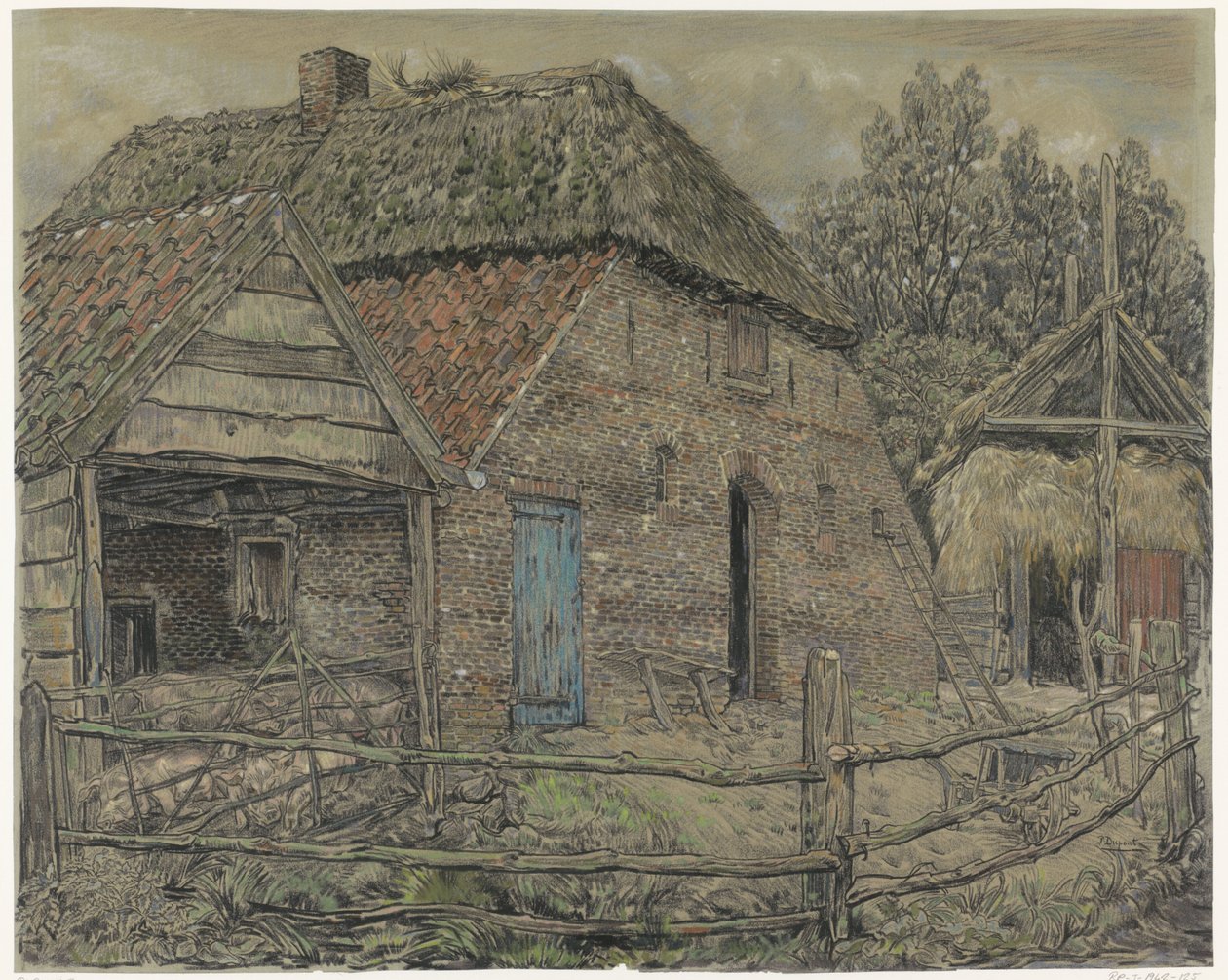 Velká stodola, před ní vepřín od Pieter Dupont