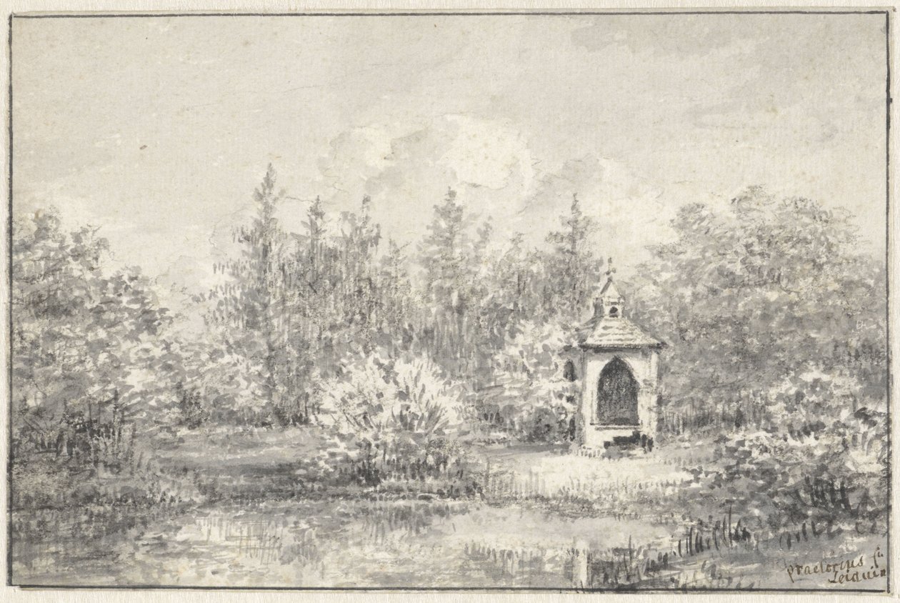 Pohled do parku Leiduin, s domem mezi stromy od Pieter Ernst Hendrik Praetorius