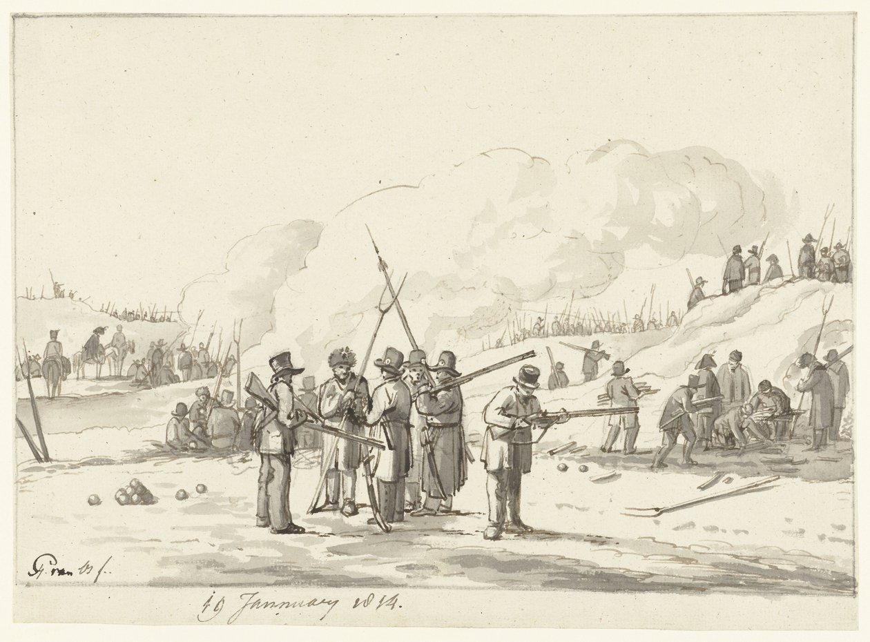 Táboření civilistů v dunách Severního Holandska, 19. ledna 1814 od Pieter Gerardus van Os (signed by artist)