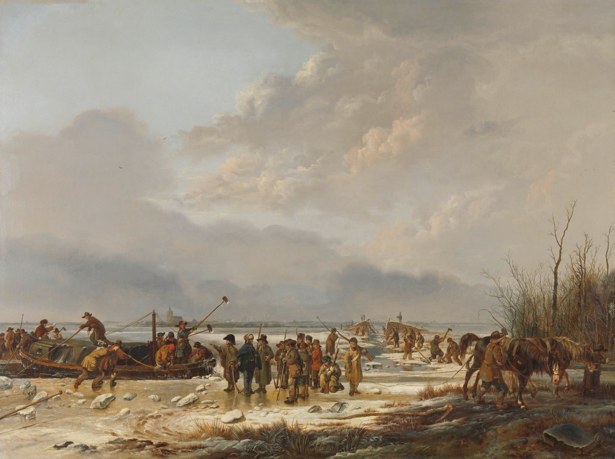Breaking the Ice on the Buttermilk Ditch, Naarden, leden 1814 od Pieter Gerardus van Os
