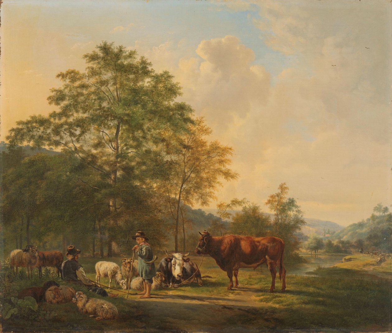 Kopcovitá krajina s pastýřem od Pieter Gerardus van Os