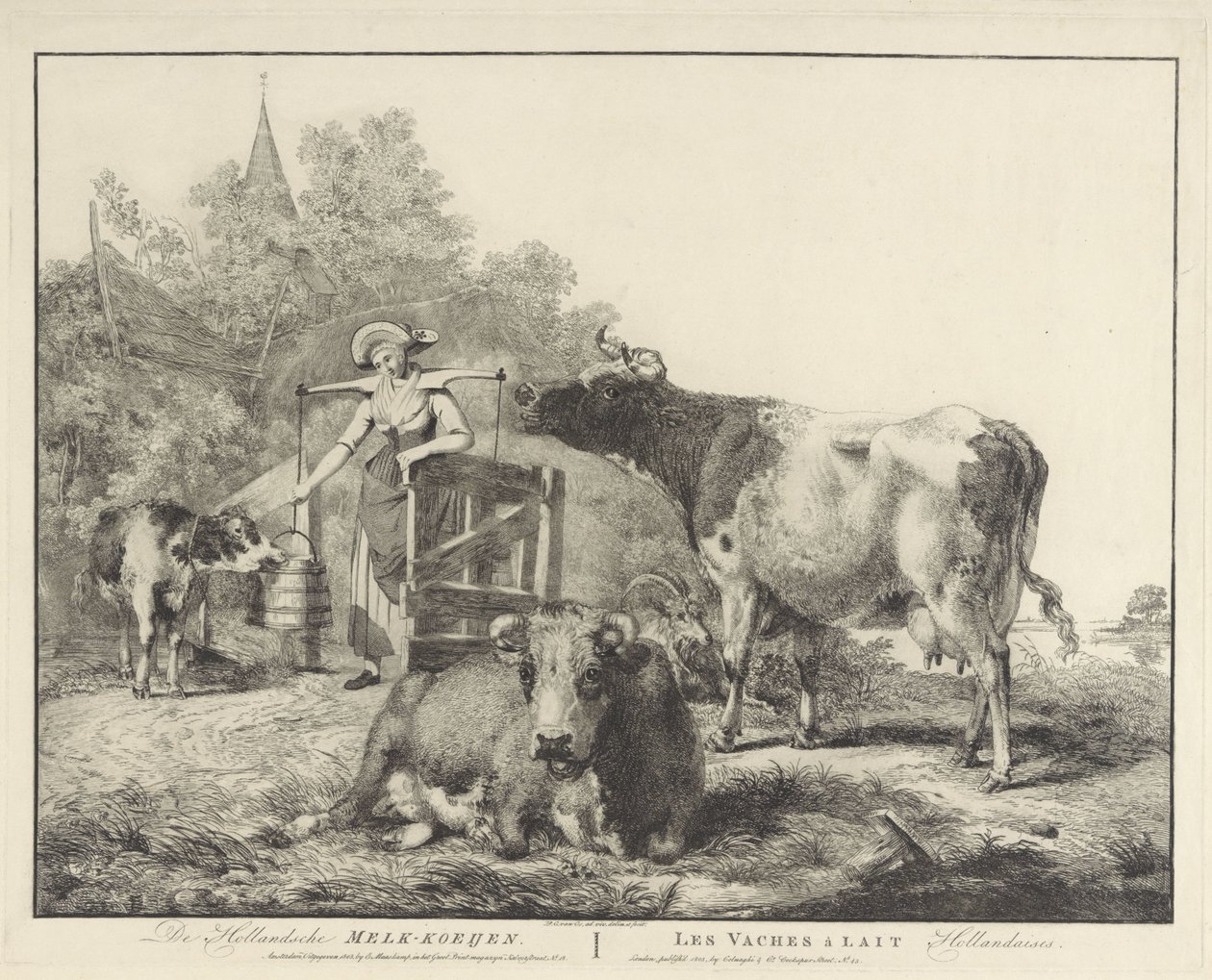 Krávy a dojička De Hollandsche Melk-koeijen/ Les vaches â lait hollandaises (název na objektu) od Pieter Gerardus van Os