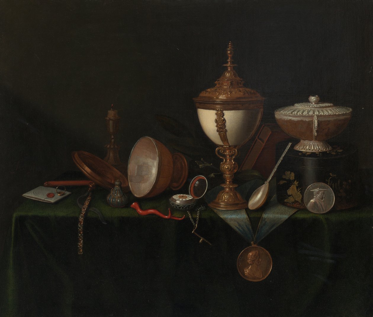 Zátiší s pohárem pštrosích vajec a Whitfieldským dědictvím, c. 1670. od Pieter Gerritsz van Roestraeten