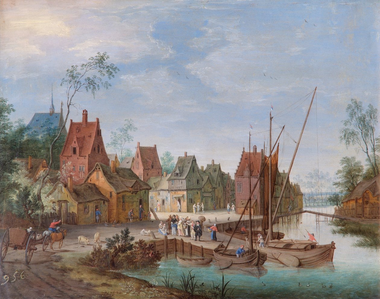 Flanderin kylä: River Landing Stage (öljy kuparilla) od Peeter Gijsels