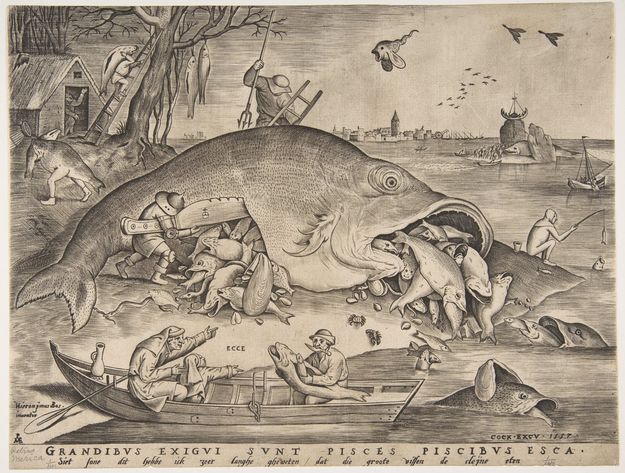 Velké ryby jedí malé ryby, 1557 od Pieter Heyden van der