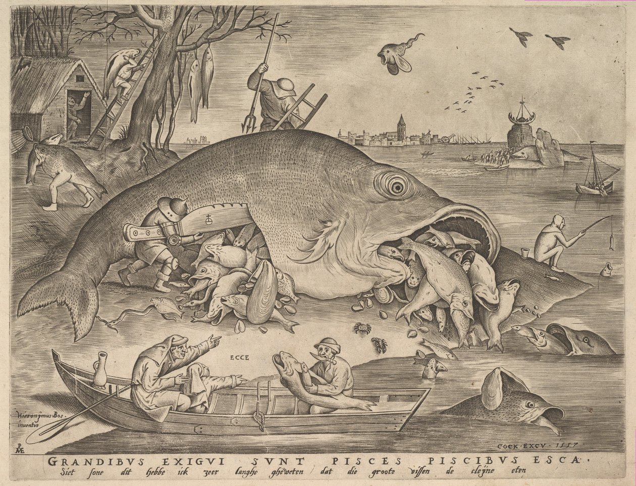 Velké ryby jedí malé ryby, 1557 od Pieter Heyden van der