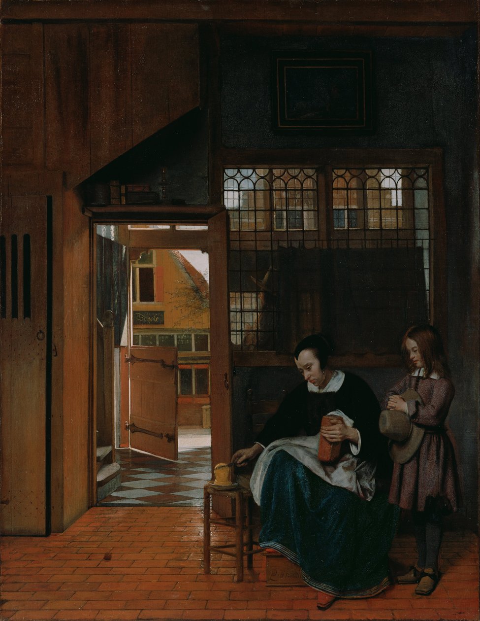 Žena připravuje chléb s máslem pro chlapce, c. 1660 od Pieter Hooch de
