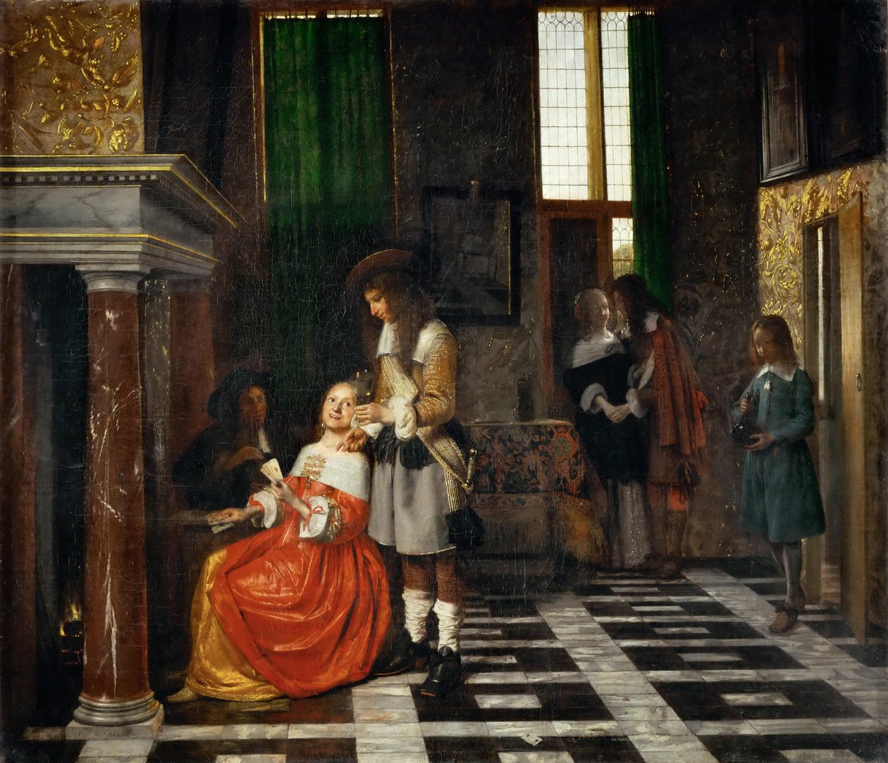 Hráči karet v honosném interiéru od Pieter Hooch de